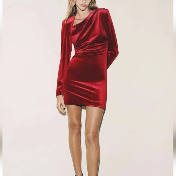 Draped Velvet Red Dress Size XS - Picture 4 of 8
